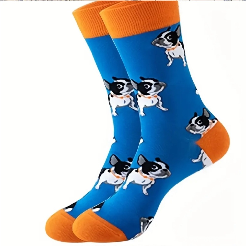 Blue and Orange French Bulldog Pattern Socks - Unisex